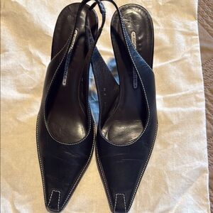 Elegant Black Leather Slingback Heels